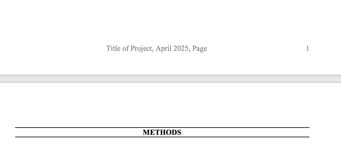 The default report shell footer showing placeholder project title and page number.