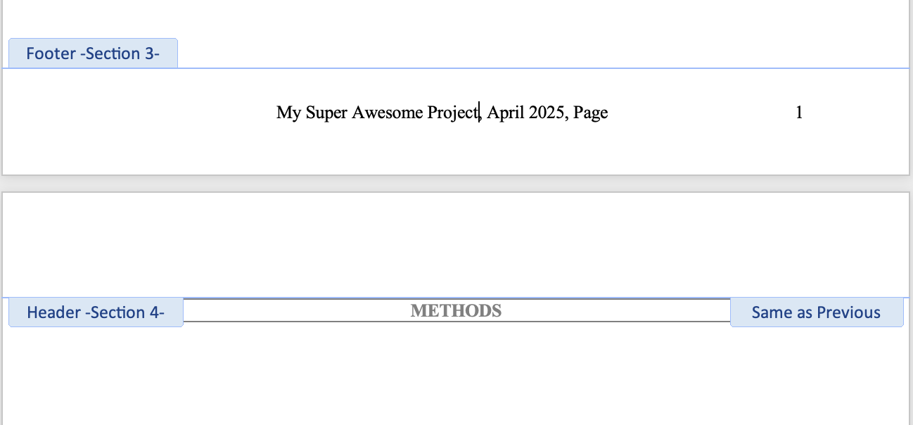 Editing the footer text in Word.