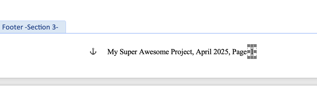 Dragging the page number box to align with the footer's right edge.