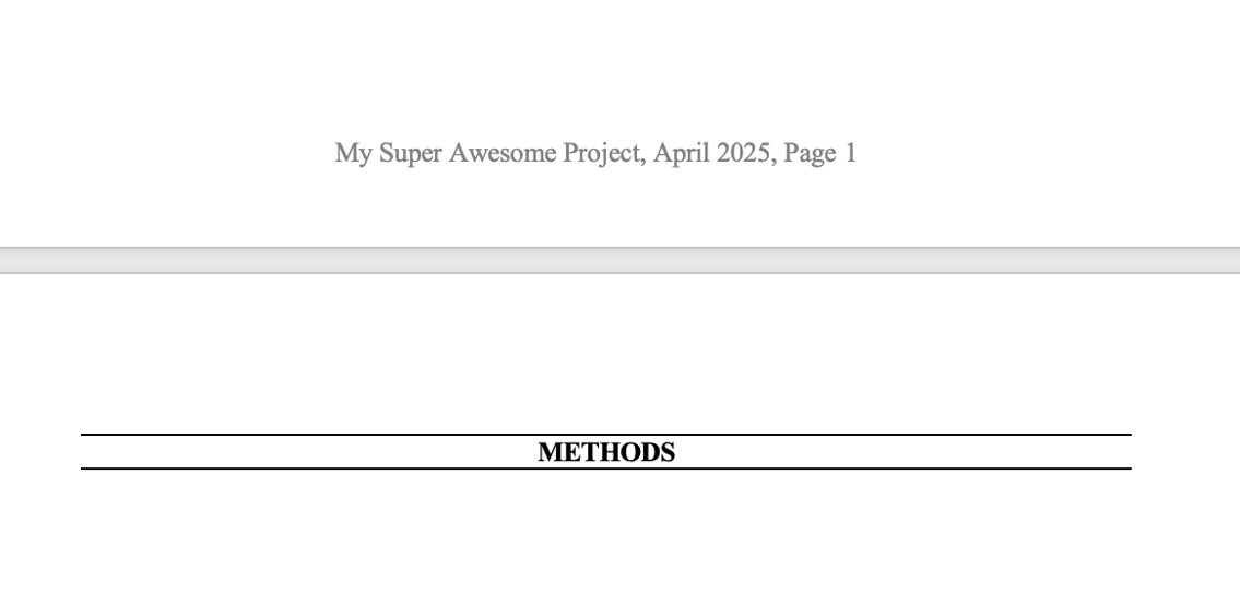 The completed footer with project title and aligned page number.