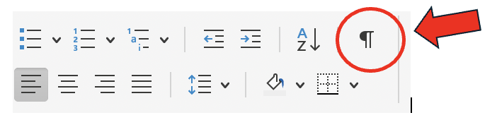 The paragraph formatting-marks button on the Word Home ribbon.
